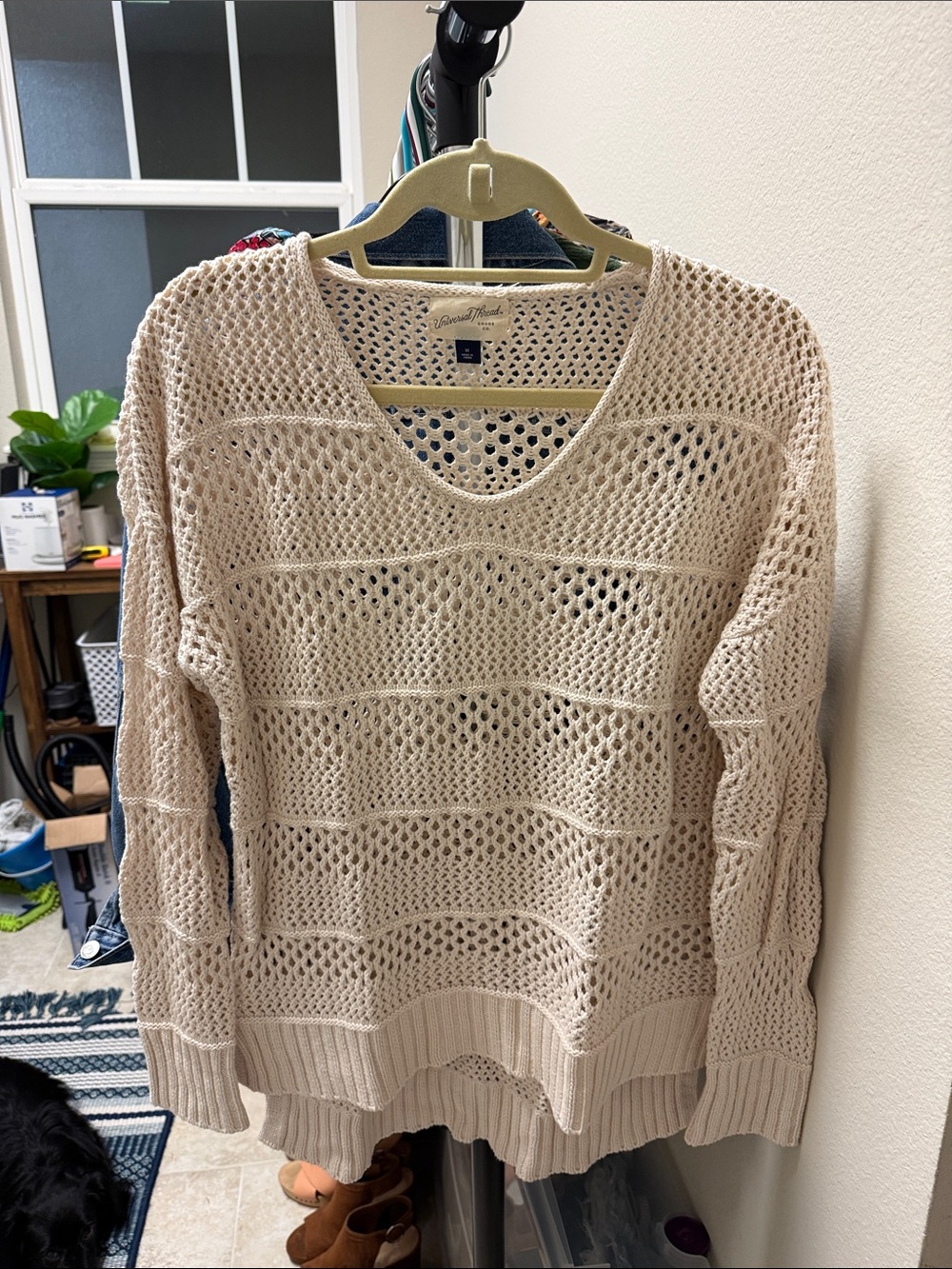 Universal Thread Open-Knit V-Neck Sweater in Cream